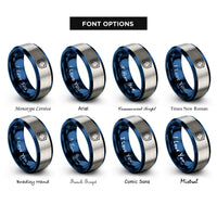 font options for inside engraving on blue & gray circular arrows rings