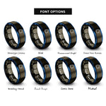 font options for inside engraving on gunmetal & blue circular arrows rings