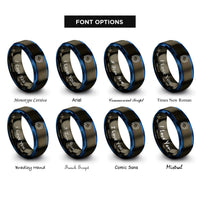 font options for inside engraving on gunmetal & blue circular arrows rings