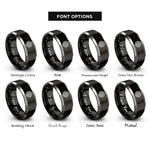 font options for inside engraving on black & silver circular labyrinth rings