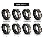 font options for inside engraving on black & silver circular saw rings