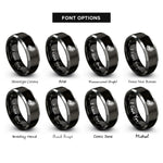 font options for inside engraving on black & silver citrus wedge rings