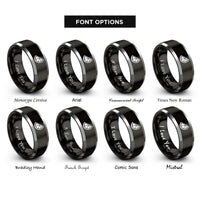 font options for inside engraving on black & silver citrus wedge rings