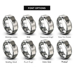 font options for inside engraving on grey city skyline car rings