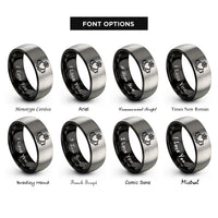 font options for inside engraving on black & grey claddagh heart rings
