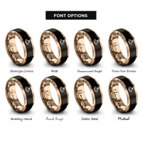 font options for inside engraving on black & rose gold claddagh heart rings