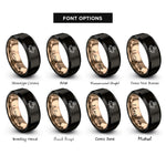 font options for inside engraving on black & rose gold claddagh symbol rings