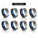 font options for inside engraving on blue & silver clam shell rings