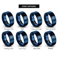 font options for inside engraving on blue clamshell handheld rings