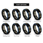 font options for inside engraving on gunmetal & blue clamshell handheld rings