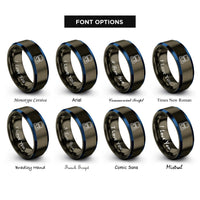 font options for inside engraving on gunmetal & blue clamshell handheld rings