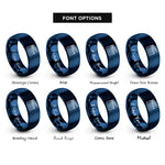 font options for inside engraving on blue clapperboard rings