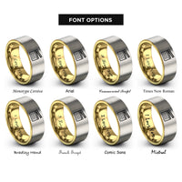 font options for inside engraving on gold & gray clapperboard rings