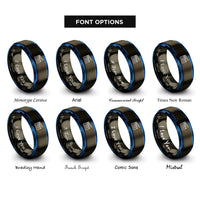 font options for inside engraving on gunmetal & blue clapperboard rings