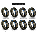 font options for inside engraving on gunmetal & blue clapperboard rings
