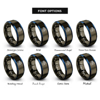 font options for inside engraving on gunmetal & blue clapperboard rings