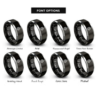 font options for inside engraving on black & grey classic flame job rings