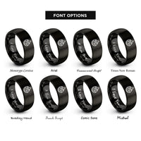 font options for inside engraving on black classic flame job rings