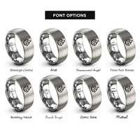 font options for inside engraving on grey classic flame job rings