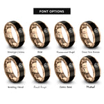 font options for inside engraving on black & rose gold classic heart infinity rings