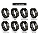 font options for inside engraving on black classic heart infinity rings