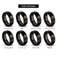font options for inside engraving on black classic heart infinity rings