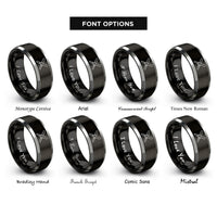 font options for inside engraving on black & gray claves crossed pair rings