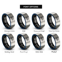 font options for inside engraving on black & blue & gray clay crosshair rings