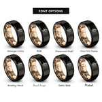 font options for inside engraving on black & rose gold clef treble rings