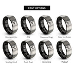 font options for inside engraving on black & gray climbing helmet rings