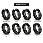 font options for inside engraving on black & gray climbing helmet rings