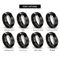 font options for inside engraving on black & gray climbing helmet rings