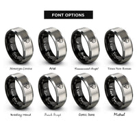 font options for inside engraving on black & silver climbing helmet rings