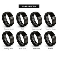 font options for inside engraving on black climbing helmet rings