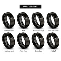 font options for inside engraving on black climbing helmet rings