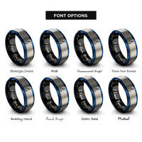 font options for inside engraving on black & blue & grey clinch knot rings