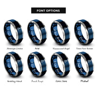 font options for inside engraving on blue & silver clinch knot rings