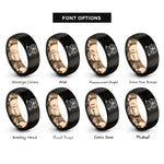 font options for inside engraving on black & rose gold clinking wine glasses rings