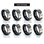 font options for inside engraving on black & blue & gray clipper ship wave rings