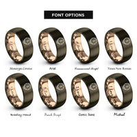 font options for inside engraving on gunmetal & rose gold clock at midnight rings