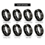 font options for inside engraving on black & gray clock icon heart rings