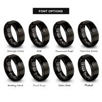 font options for inside engraving on black clock icon heart rings