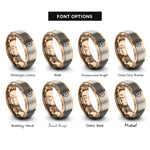 font options for inside engraving on rose gold clock icon heart rings