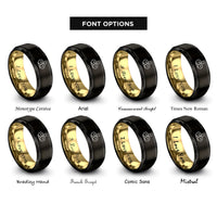 font options for inside engraving on black & gold clocks heart rings