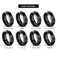 font options for inside engraving on black & grey closed back headphones rings