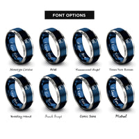 font options for inside engraving on blue & grey cloud circuits rings