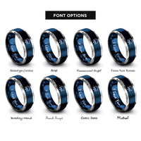 font options for inside engraving on blue & grey cloud computing rings