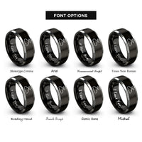 font options for inside engraving on black & silver cloud halo rings