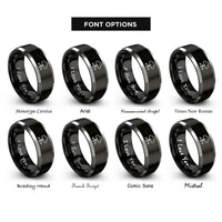 font options for inside engraving on black & silver cloud network rings