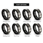 font options for inside engraving on black & silver cloud sync arrows rings